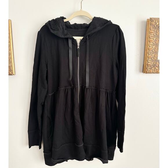 Evy’s Tree L Black Sophie Luxury Hoodie Swiss dots hood soft stretch sweater top - Picture 4 of 8